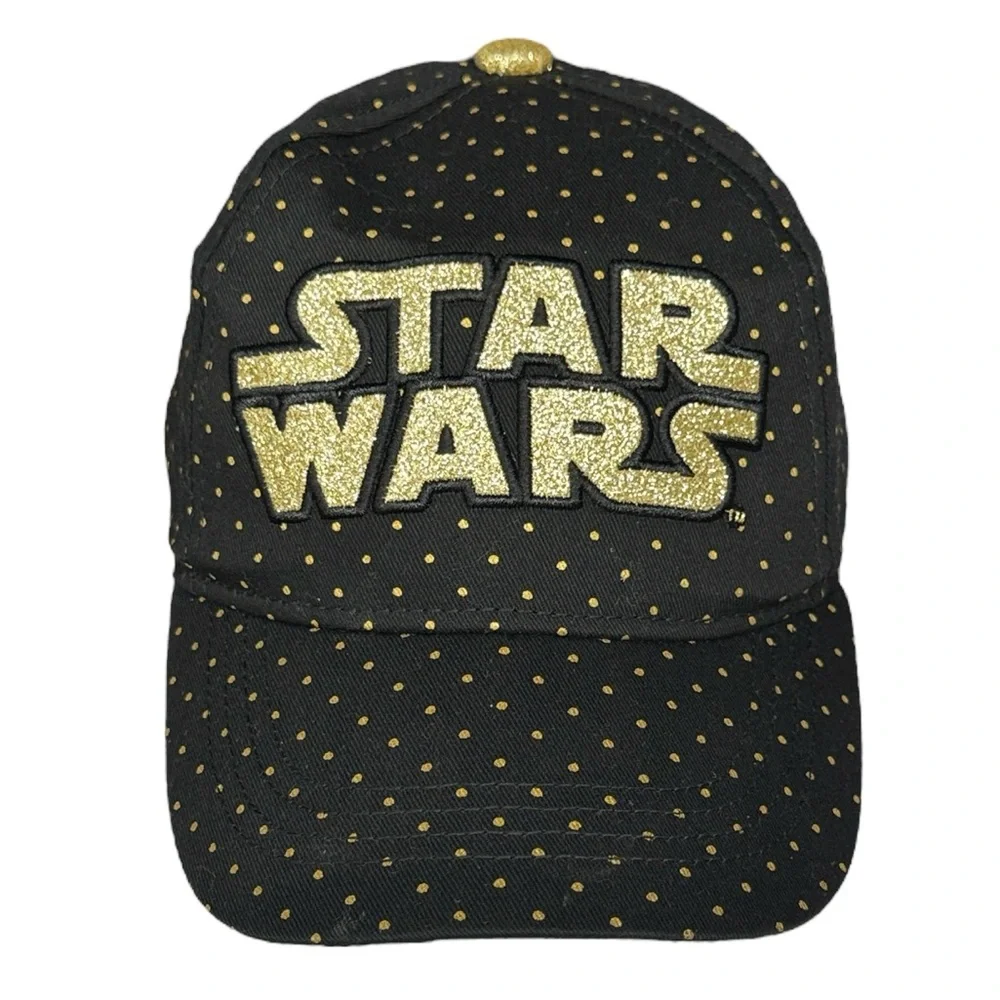 Star Wars Black & Gold Polka Dot Glitter Logo Youth Adjustable Strapback Hat Cap